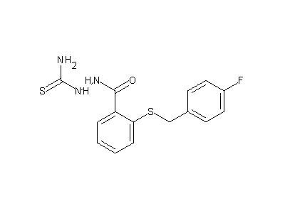 2-(2-(4-fluorobenzylthio)benzoyl)hydrazinecarbothioamide structure