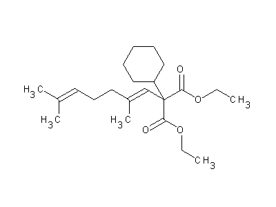 diethyl 2-cyclohexyl-2-(2,6-dimethyl-1,5-heptadienyl)malonate structure
