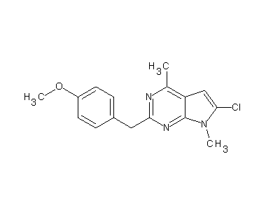 4-[(6-chloro-4,7-dimethyl-7H-pyrrolo[2,3-d]pyrimidin-2-yl)methyl]phenyl methyl ether structure