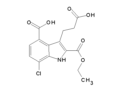 4-Carboxy-7-chloro-2-(ethoxycarbonyl)-3-indolepropionic acid structure