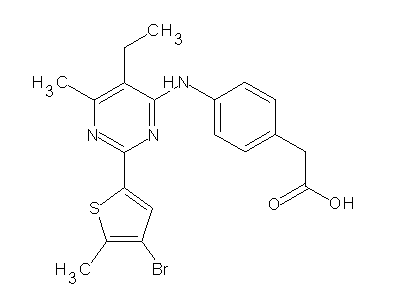 2-(4-(2-(4-bromo-5-methylthiophen-2-yl)-5-ethyl-6-methylpyrimidin-4-ylamino)phenyl)acetic acid structure