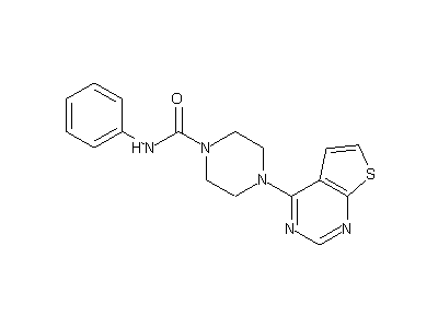 N-phenyl-4-thieno[2,3-d]pyrimidin-4-ylpiperazine-1-carboxamide structure
